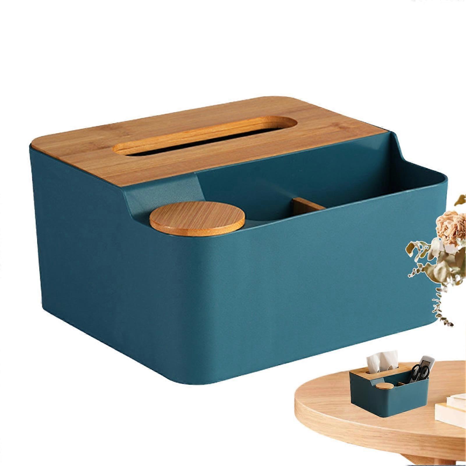 Waterproof Tissue Box Holder with Decorative Storage Compartments for Bathroom Kitchen Blue