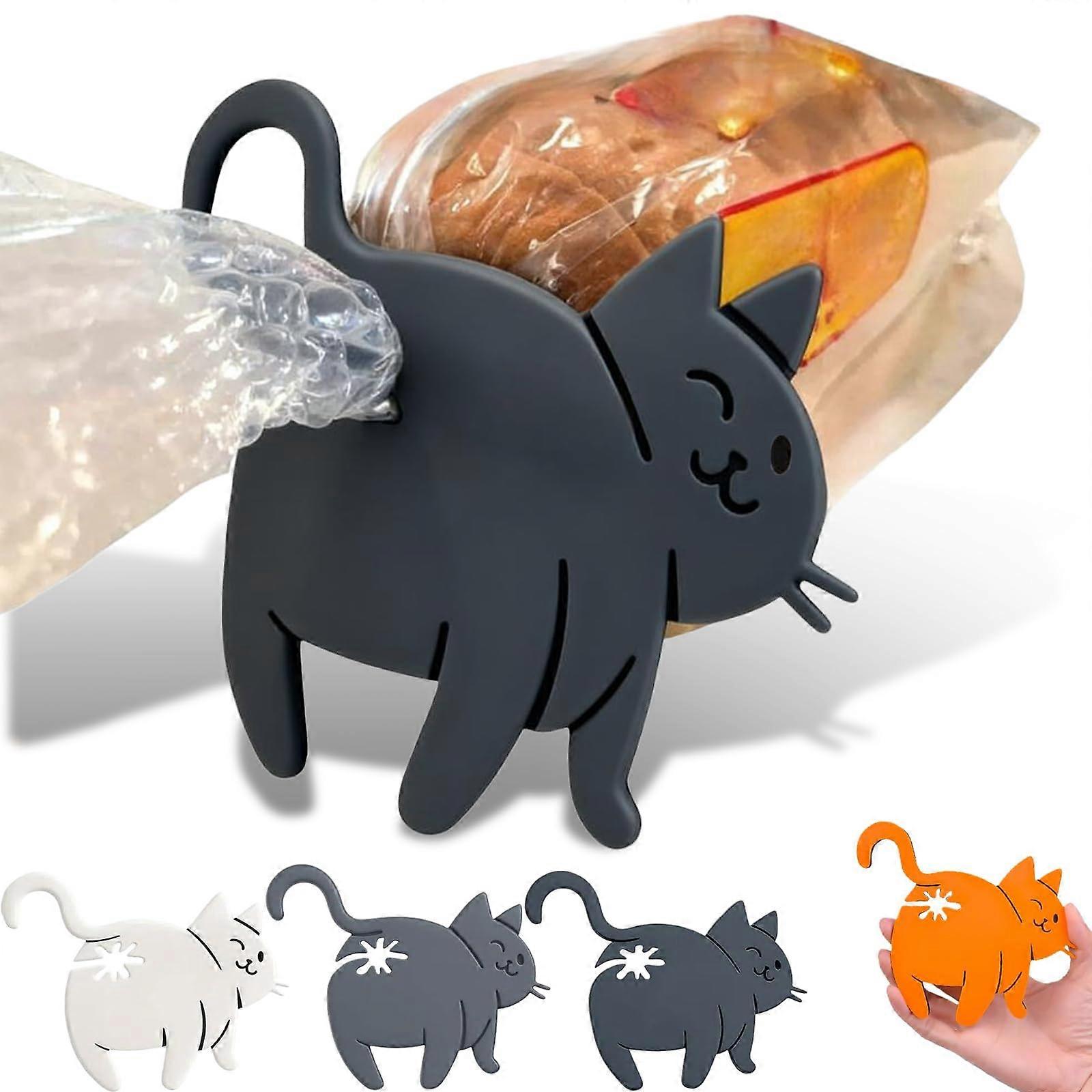 3PCS Dark Gray 3D Printed Cat Butt Bread Clips, Reusable Cat Kitchen Accessories for Bag Sealing