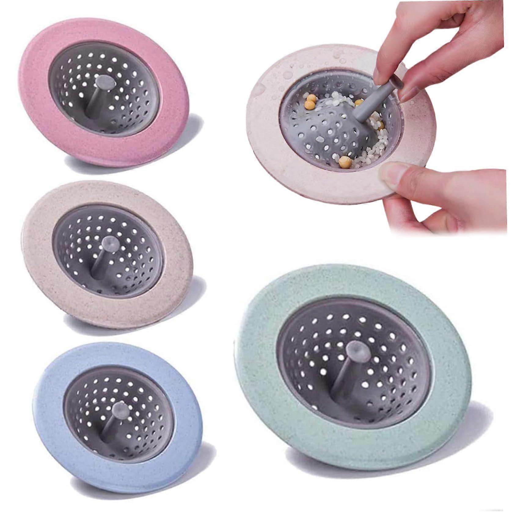 4PCS 3 Inch Kitchen Sink Strainer with Handle, Soft Plastic Drain Basket for Bathroom and Kitchen