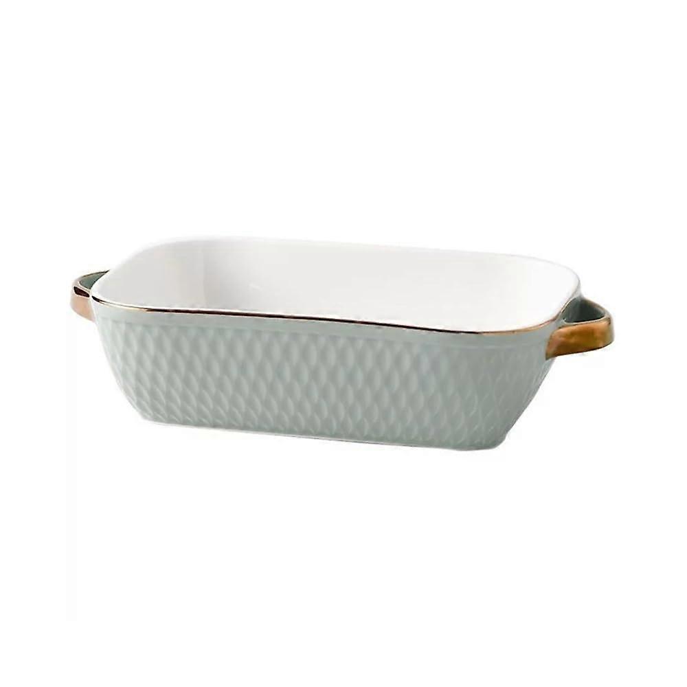 Ceramic Rectangular Baking Dish with Golden Edge, Green Cheese Pan, Oven and Microwave Safe