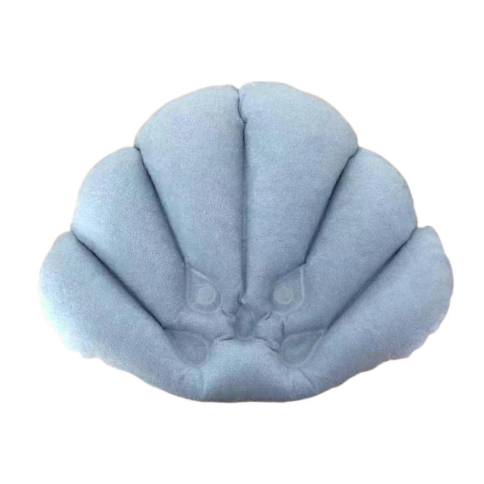 Inflatable Bath Pillow with Suction Cups Shell Shape Comfortable Waterproof Neck Support for Kids Blue