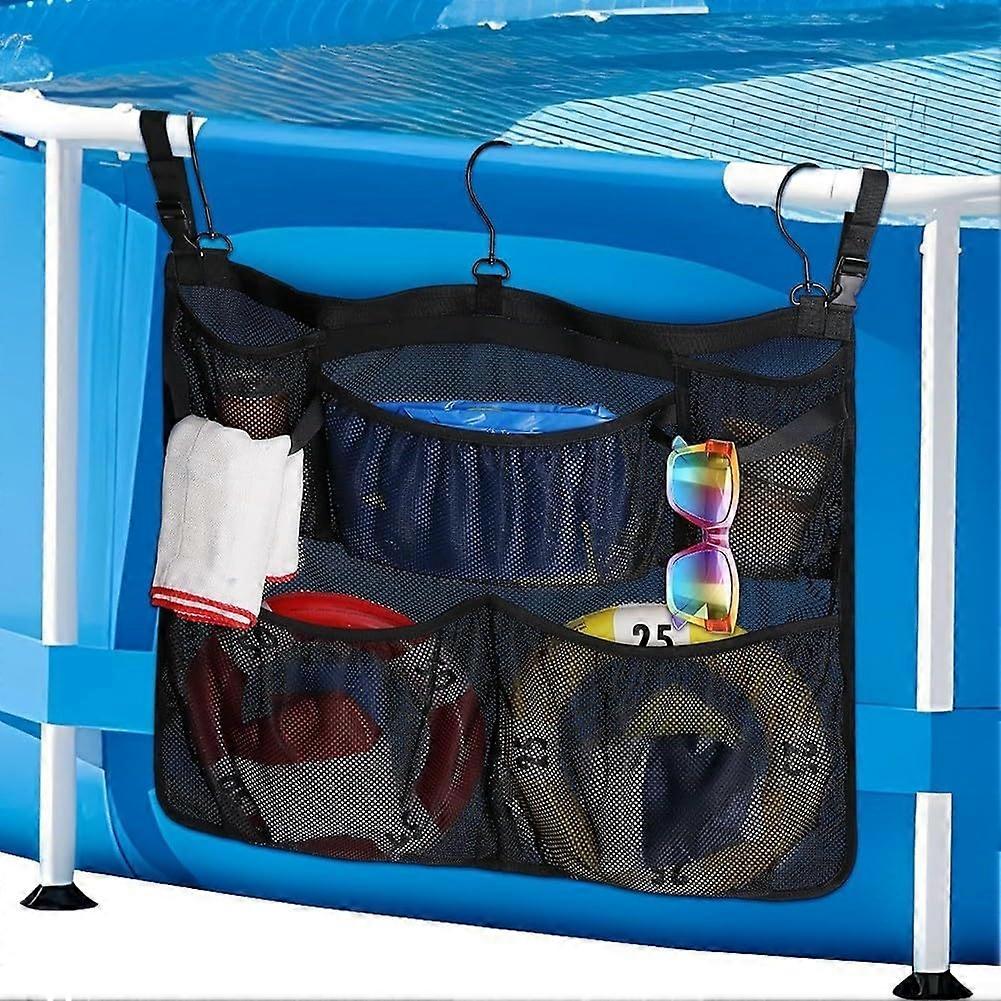 Pool Storage Organizer with Adjustable Straps, MultiPocket Quick Drain Mesh for Pool Toys and Towels