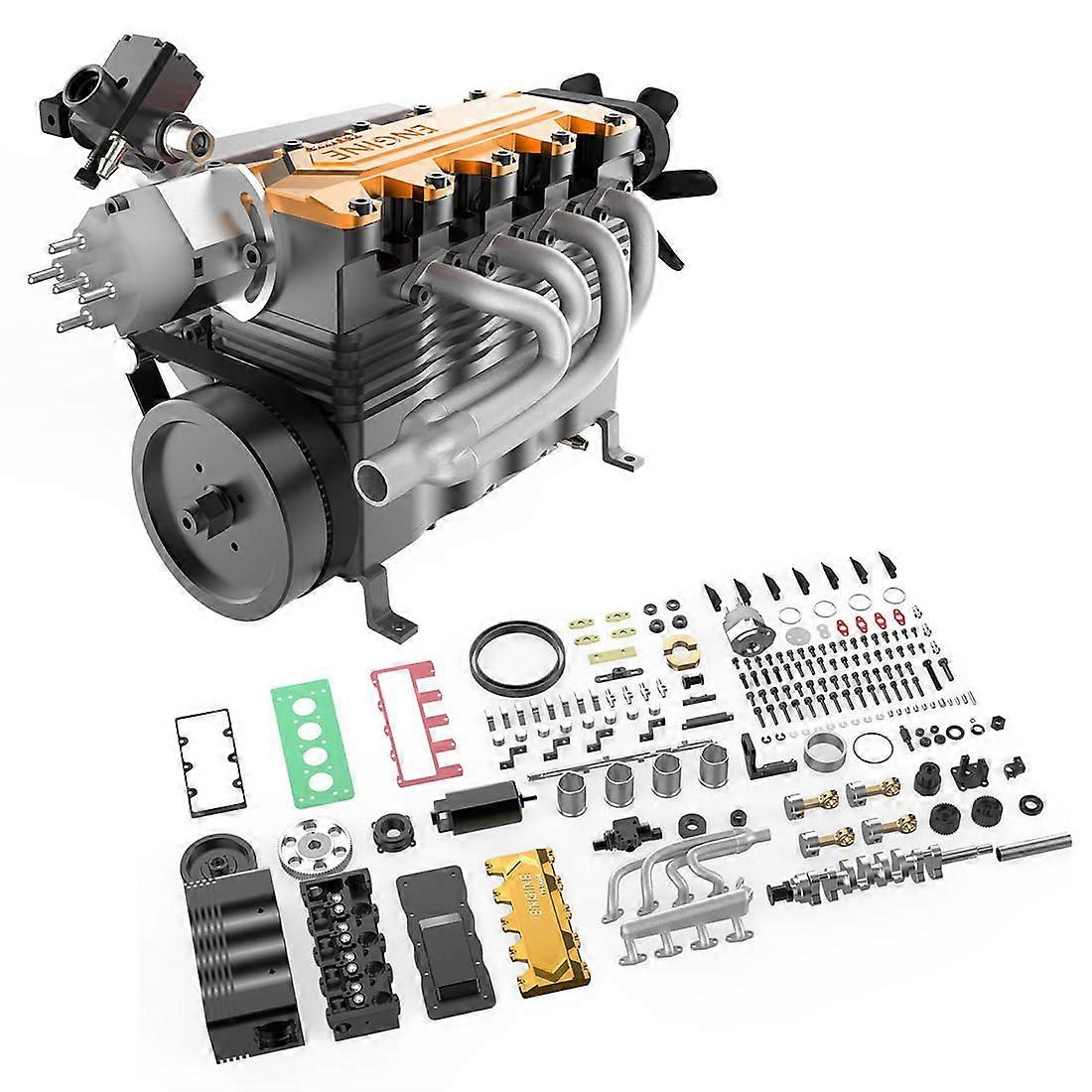 DIY Engine Kit FourStroke Inline FourCylinder Model Engine with Ignition Set and Realistic Gold Finish