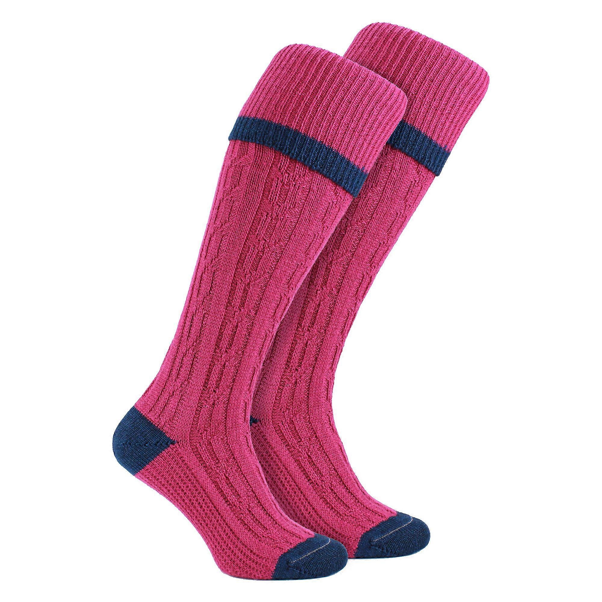 HJ Hall - Mens Merino Wool Shooting Socks Cable Stripe Cuff