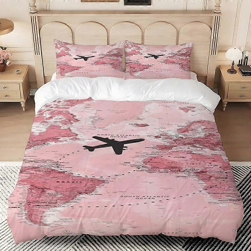 World Map Flight Route Themed Printed Bedding Set  Polyester Durable