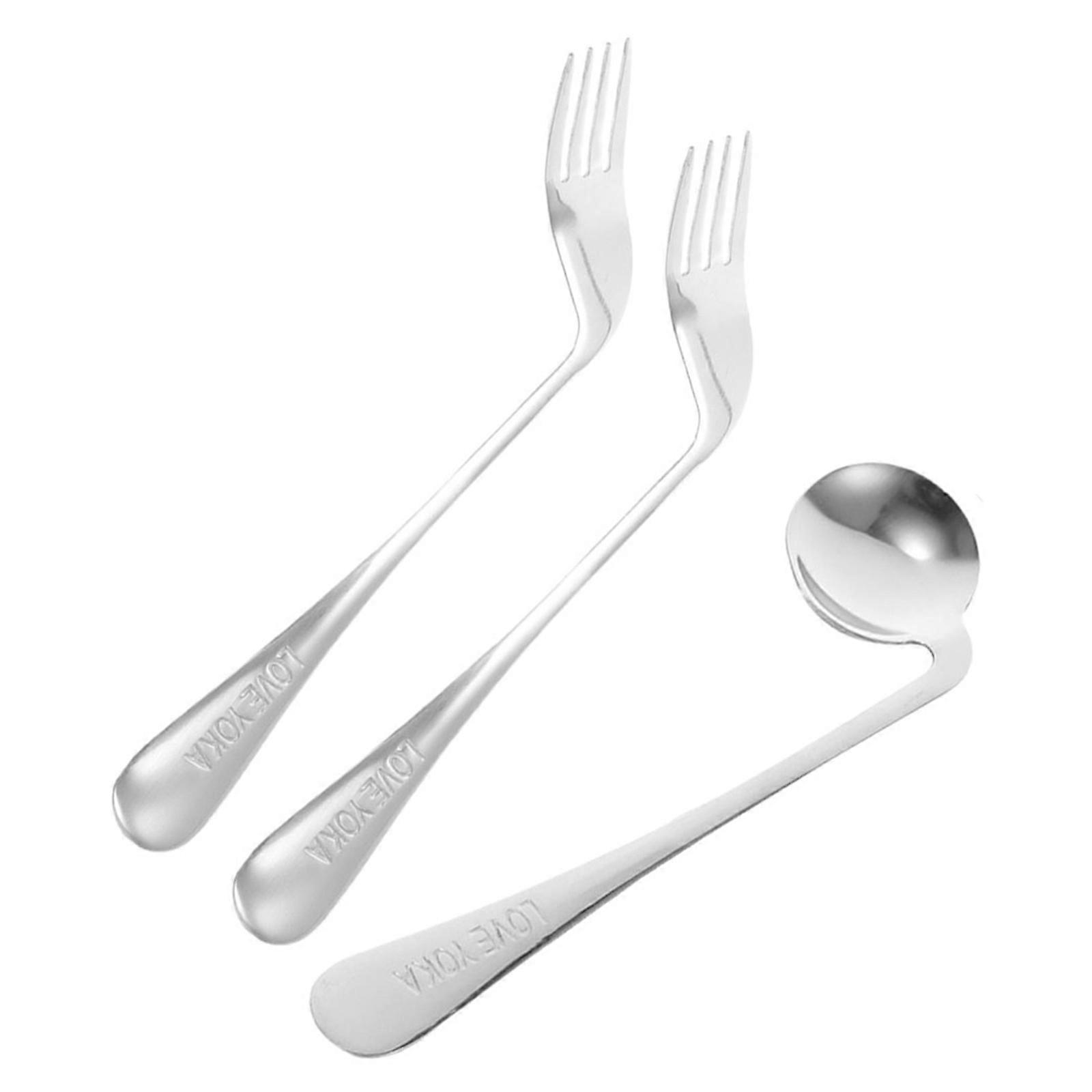 Feeding Angled Spoon Assist Ergonomic Tableware 1Set Lightweight Silver