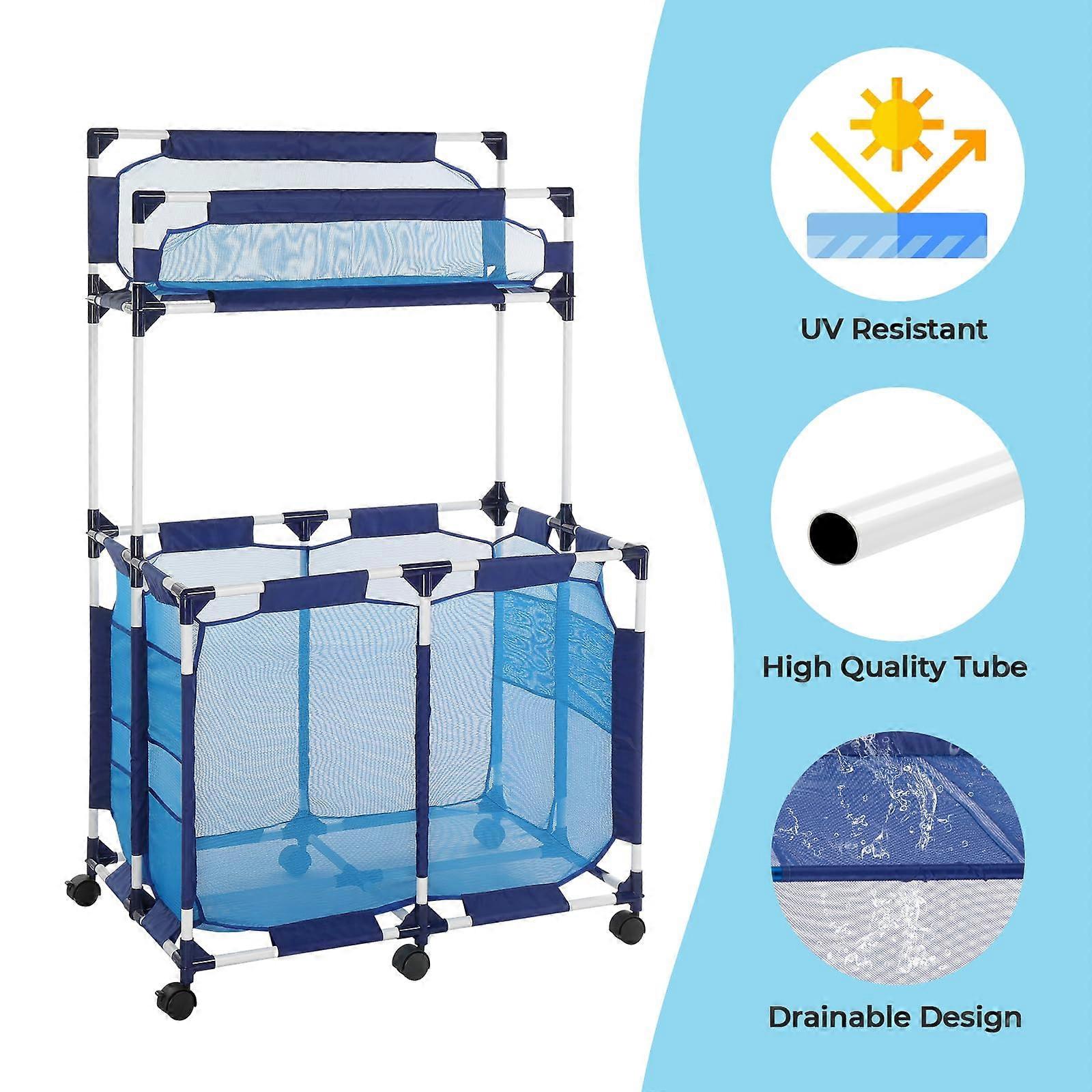 Pool Storage Bin with Breathable Mesh Drying, Large Capacity, Lockable Wheels, WeatherResistant