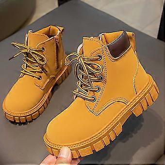 Plateau-Stiefel, Mädchenstiefel Herbst Winter Stilvolle Lederstiefel für Kinder Lässige Stiefeletten für jeden Tag, Hohe schwarze Stiefel, 02 Braun, 6-7 Jahre