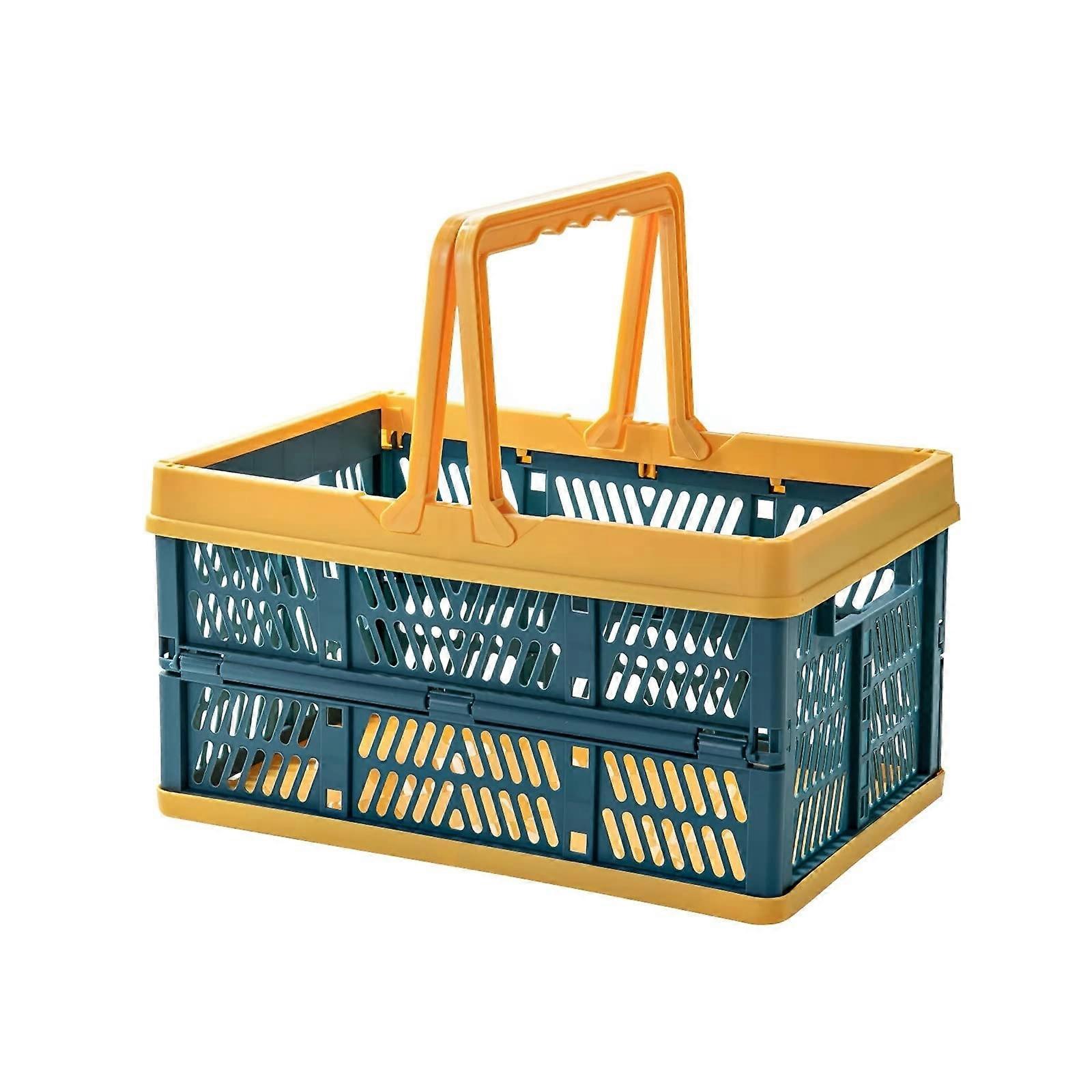 Collapsible Shopping Basket Plastic Folding Grocery Crate with Handles Stackable Storage Box