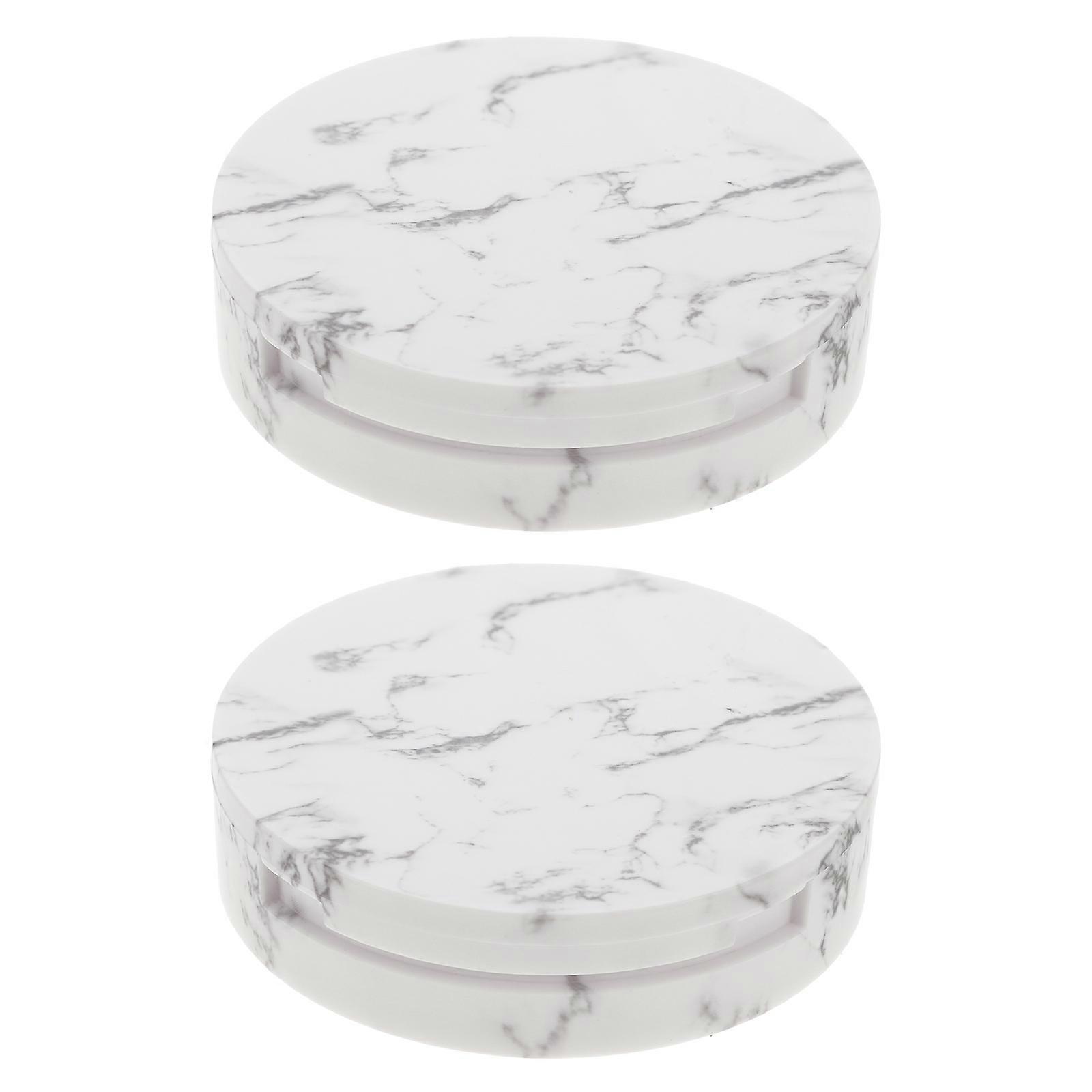 Pressed Powder Box Marble Pattern for Storage Use 2Pcs Compact Makeup Containers