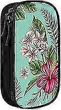 g1185 Estojo de lápis de grande capacidade com estampa de flores tropicais havaianas, bolsa de lápis de pano Oxford, bolsa grande com zíper duplo bd hl1185
