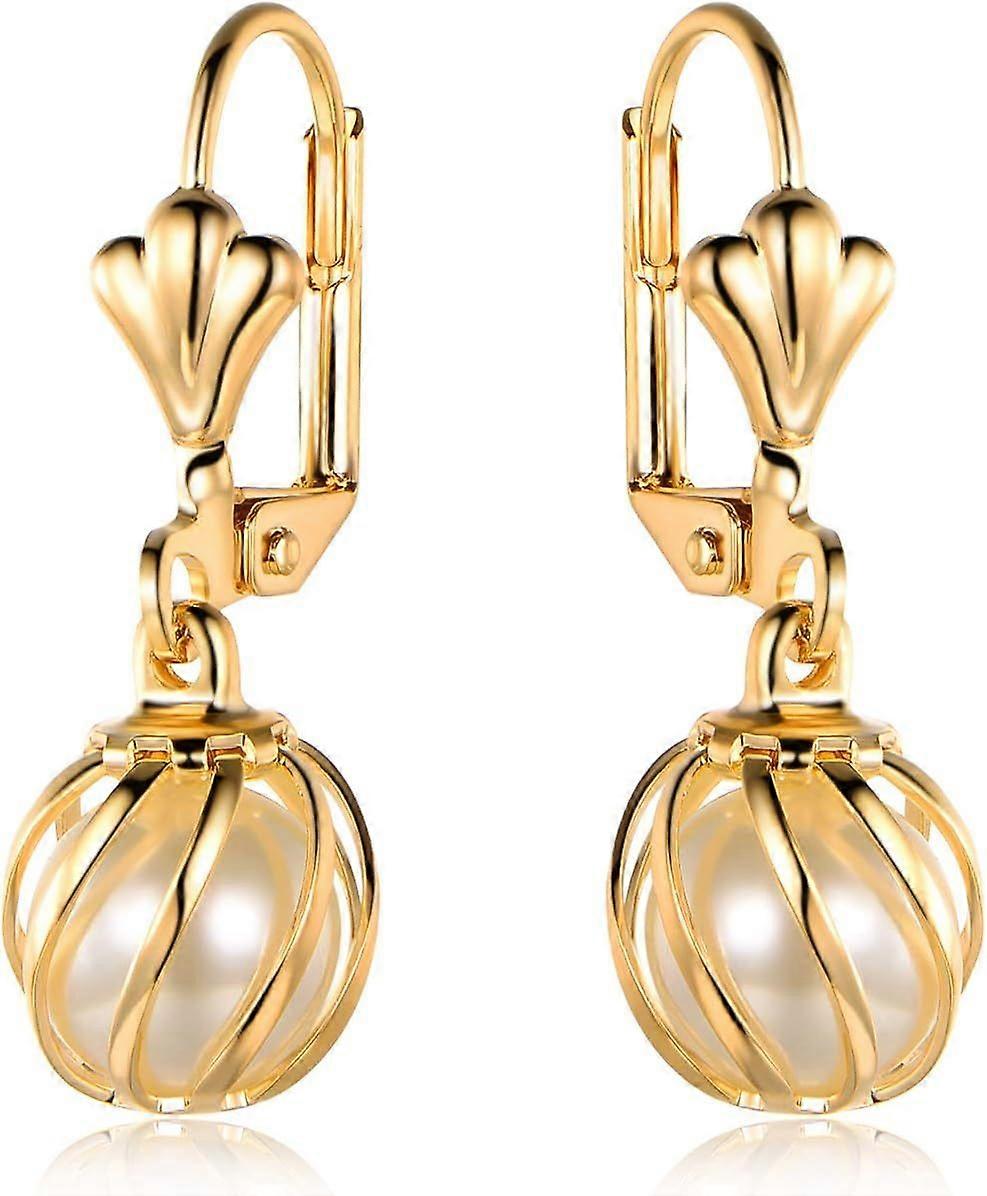 Gold Plated Pearl Dangling Drop Earrings