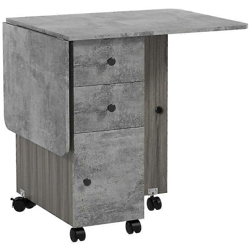 Multi-Storage Six-Person Drop Leaf Dining Table - Mixed Grey