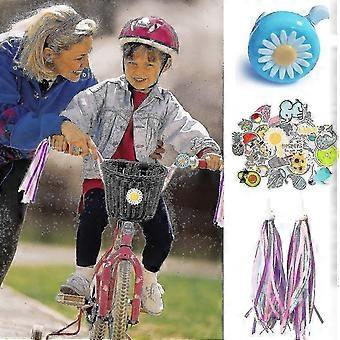 Front Mount Kids Woven Wicker Bike Basket with Handlebar Streamers, Bicycle Accessories