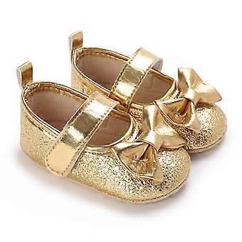 Cute Silver Gold Baby Girls Shoes Bow Princess Shoes PU Anti-slip Soft Sole Infant First Walkers born Crib Baby Shoes
