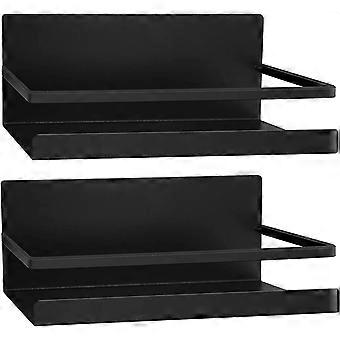 Fridge Shelf, 2 Pieces Magnetic Fridge Side Shelf Storage Rack Spice Rack Kitchen Space Saving Organizer (Black)