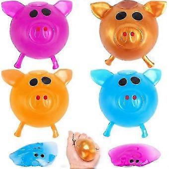4 Pcs Pig Splat Stress Ball, TPR Mini Squishy Sensory Decompression Toy for Adults and Kids, Mixed Styles and Colors