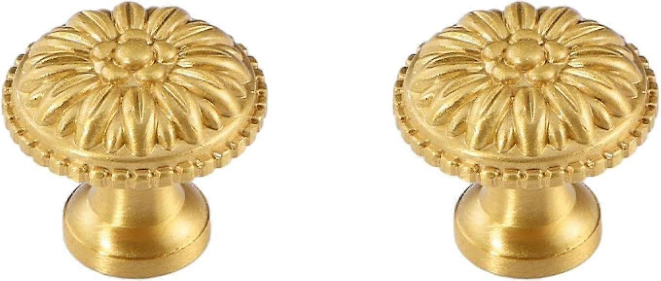 Antique Brass Drawer Knobs 2Pack, Vintage Bronze Solid Brass Cabinet Pulls 28mm Single Hole