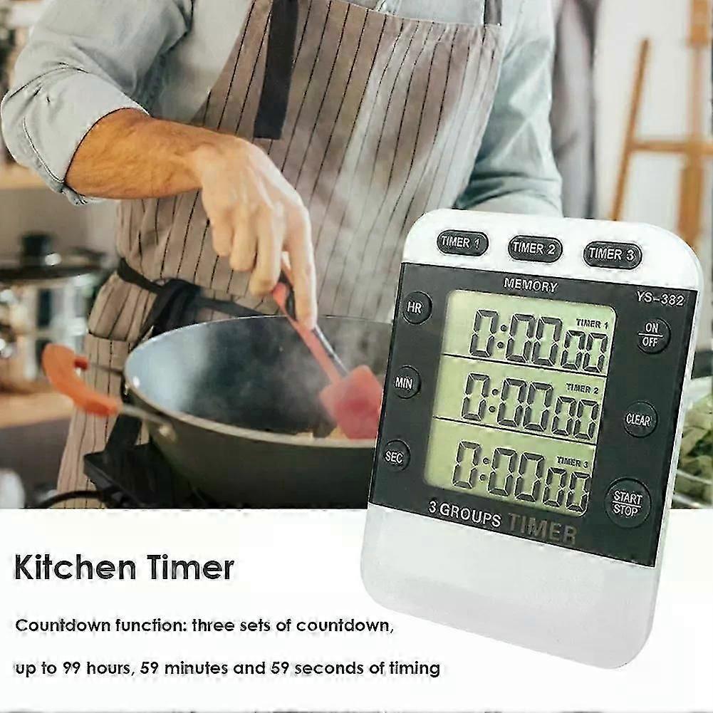 Three-function kitchen timer, best-selling square digital display countdown cooking stopwatch, practical household alarm clock, kitchen tool.