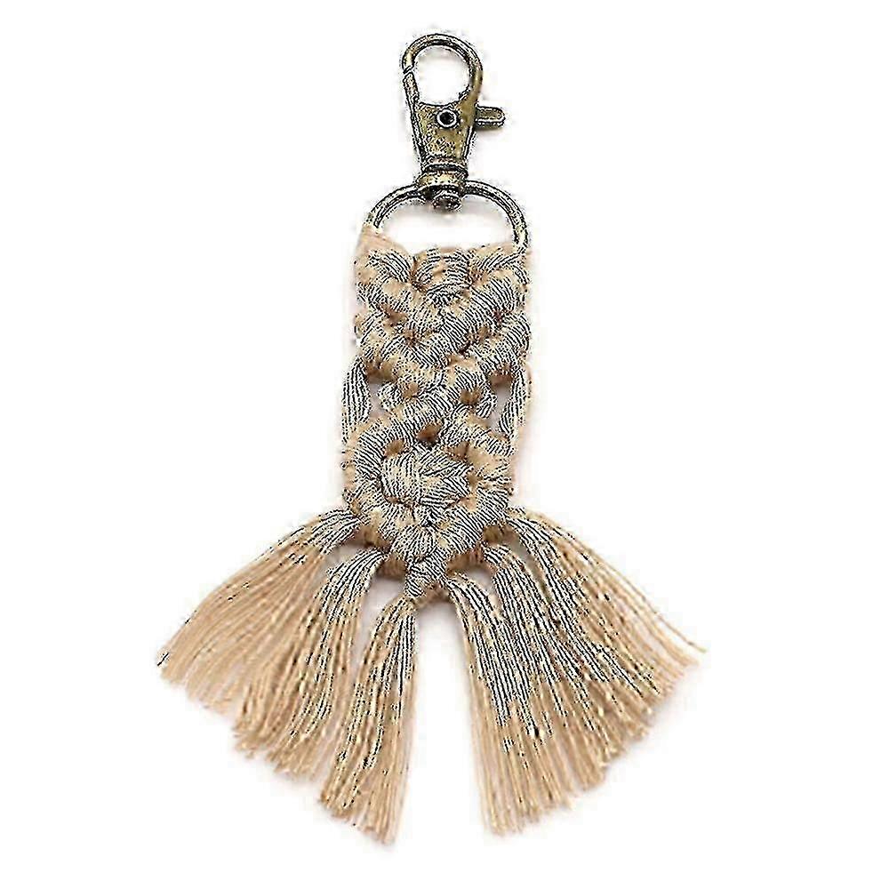 Light Brown Woven Key Ring With Tassels