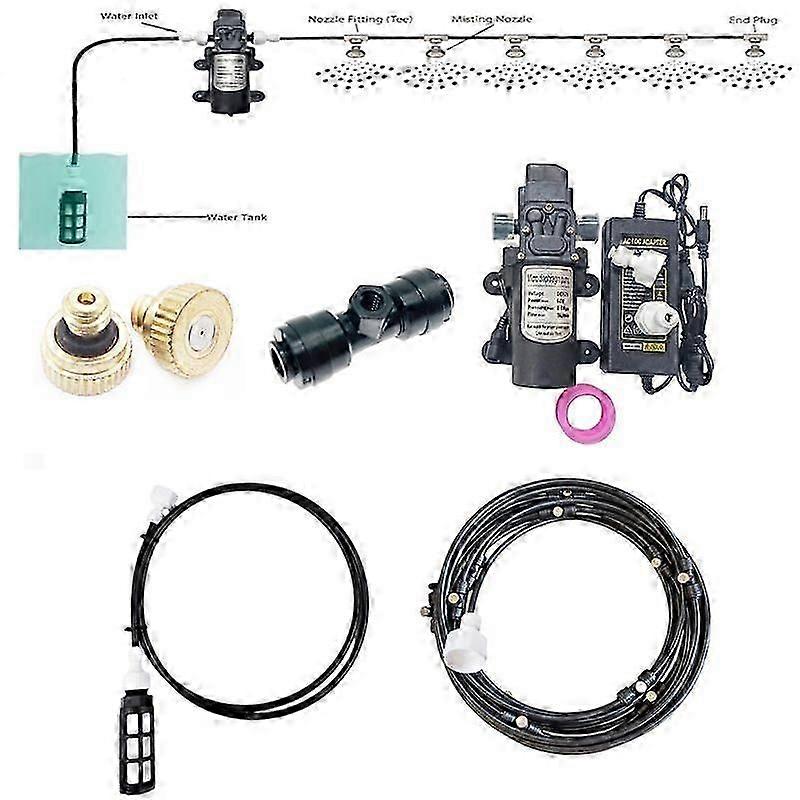 Misting line kit for backyard with efficient pump filter