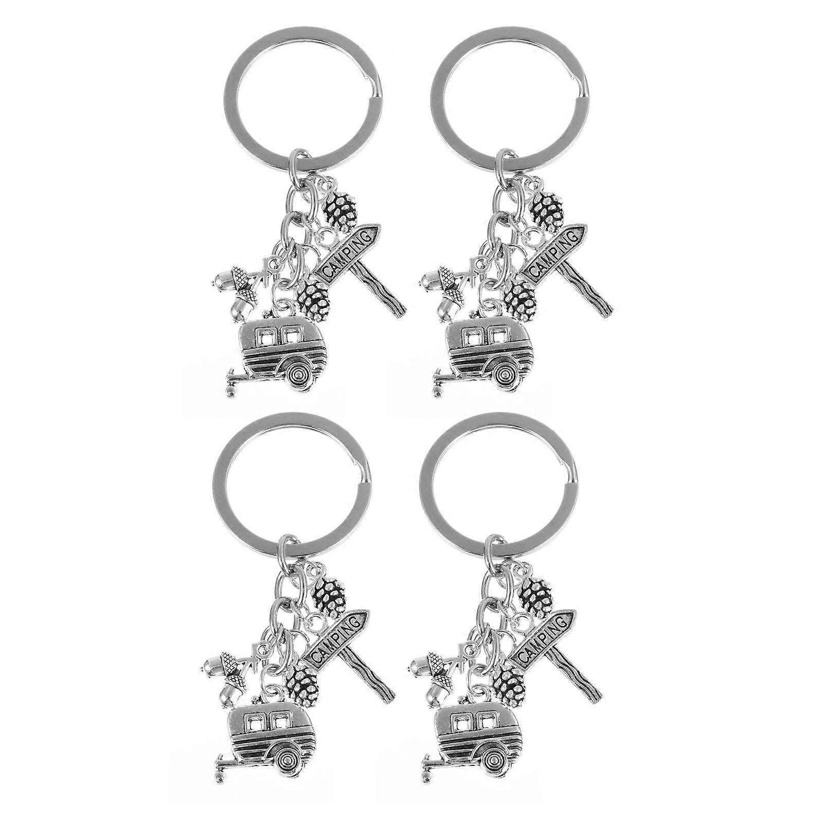 Outdoor Silver Key Rings for Camping 4Pcs Creative Keychain Set