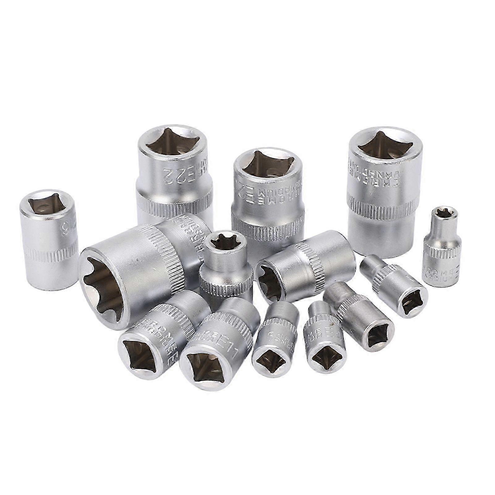 14Pcs E Type Torx Star Bit Socket Set E4?E24 1/4" 3/8" 1/2" Drive Repair Tool Kit