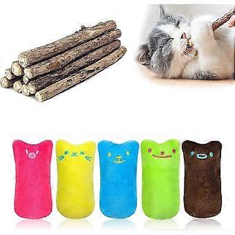 Lot de 5 peluches à l'herbe à chat, jouet pour chat à l'herbe à chat + 10 bâtonnets d'herbe à chat bio et naturelle