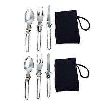Camping Cutlery Set Foldable Stainless Steel Tableware with Storage 2Sets
