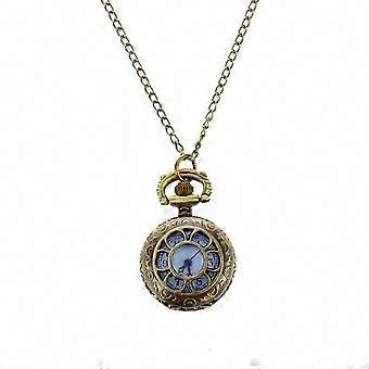 Pocket Watch, Bronze Tone, Floral Texture, Hunter Case, Women's Chain Necklace Style