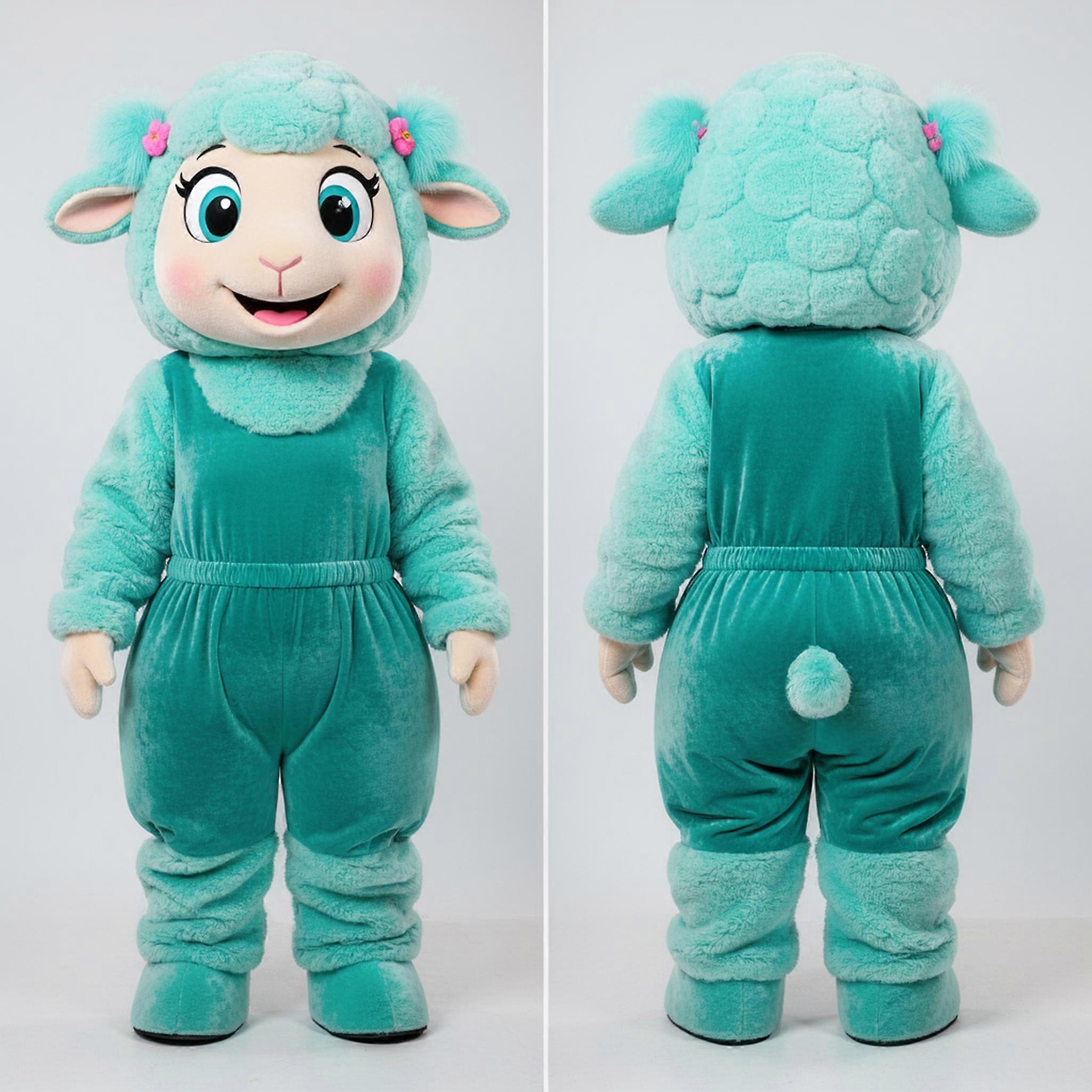 MASTICOT Turquoise Fluffy Sheep Mascot