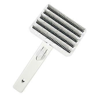 Pet Grooming Comb for Dogs and Cats, Stainless Steel Self Cleaning Shedding Brush, White Plastic Massaging Tool for Puppy Hair Remover