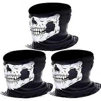 Motorcycle, Cycling & Hiking 3 Pack Skull Seamless Face Tube Masks, Breathable Polyester, Anti-UV, Anti-Bacterial & Moisture Wicking