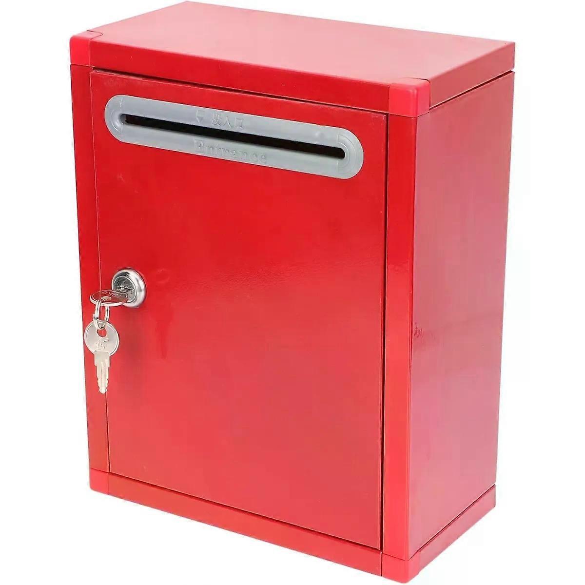 Red Stainless Steel Donation Box with Lock Large Capacity