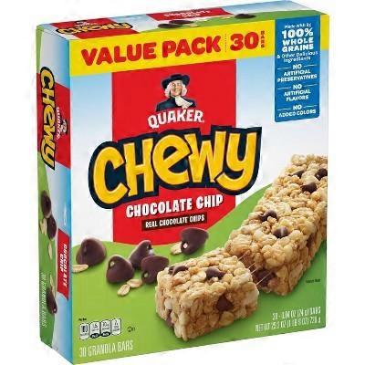 Quaker Chewy Bar Pack, Chocolate Chip, 30 ea