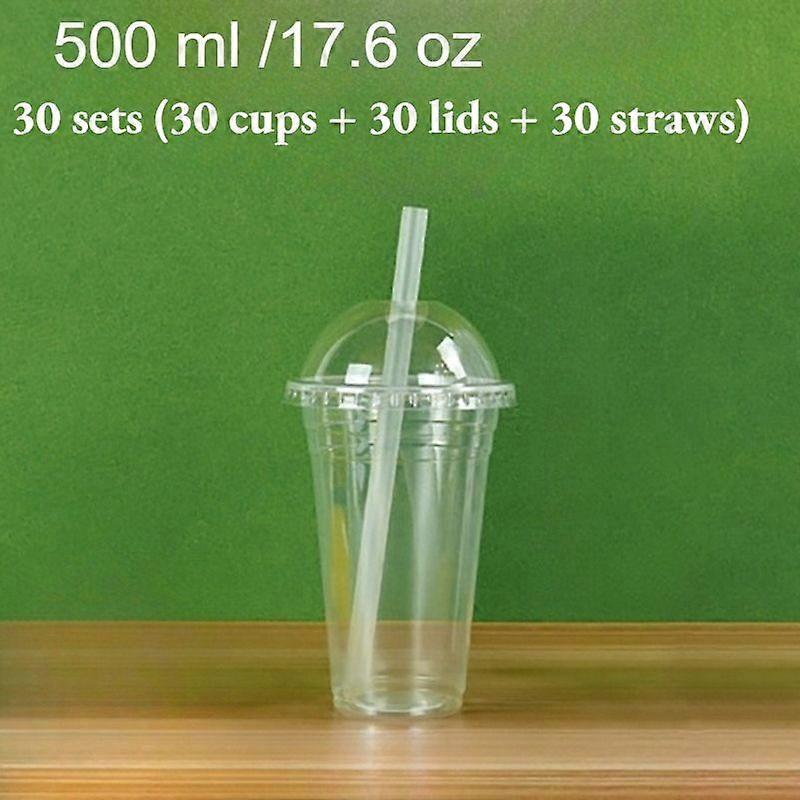 500ml Clear Plastic Cups with Lids & Straws