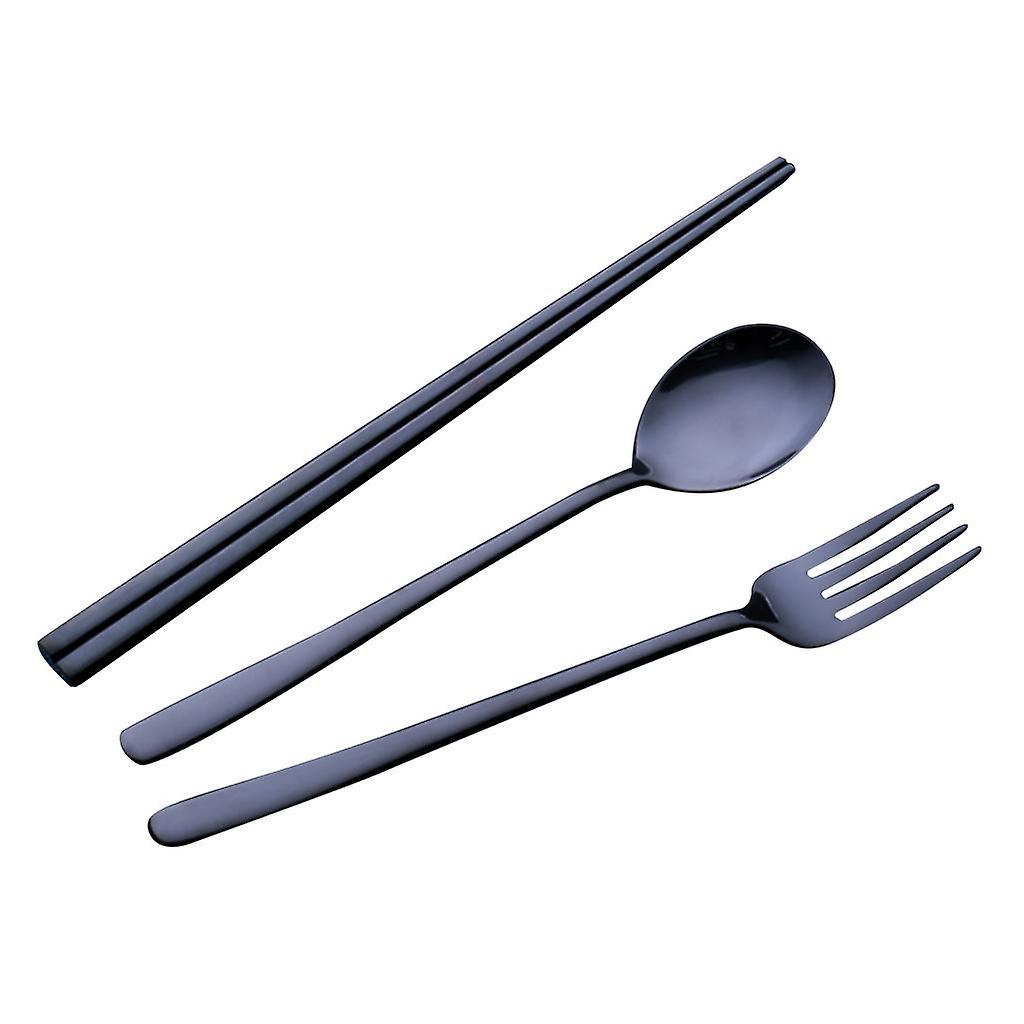 Stainless Steel Portable Tableware Chopsticks Fork Spoon Set Gold