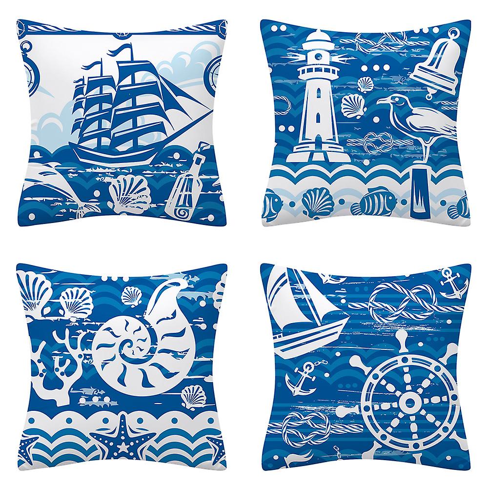 Set of 4 decorative cushion covers 45 x 45 cm - Navigation elements pattern - decoration for the sofa, chairs