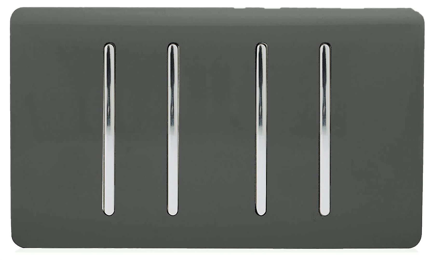 Trendi Artistic Modern Glossy 4 Gang 1 Way Rocker Double Plate Tactile Light Switch Charcoal