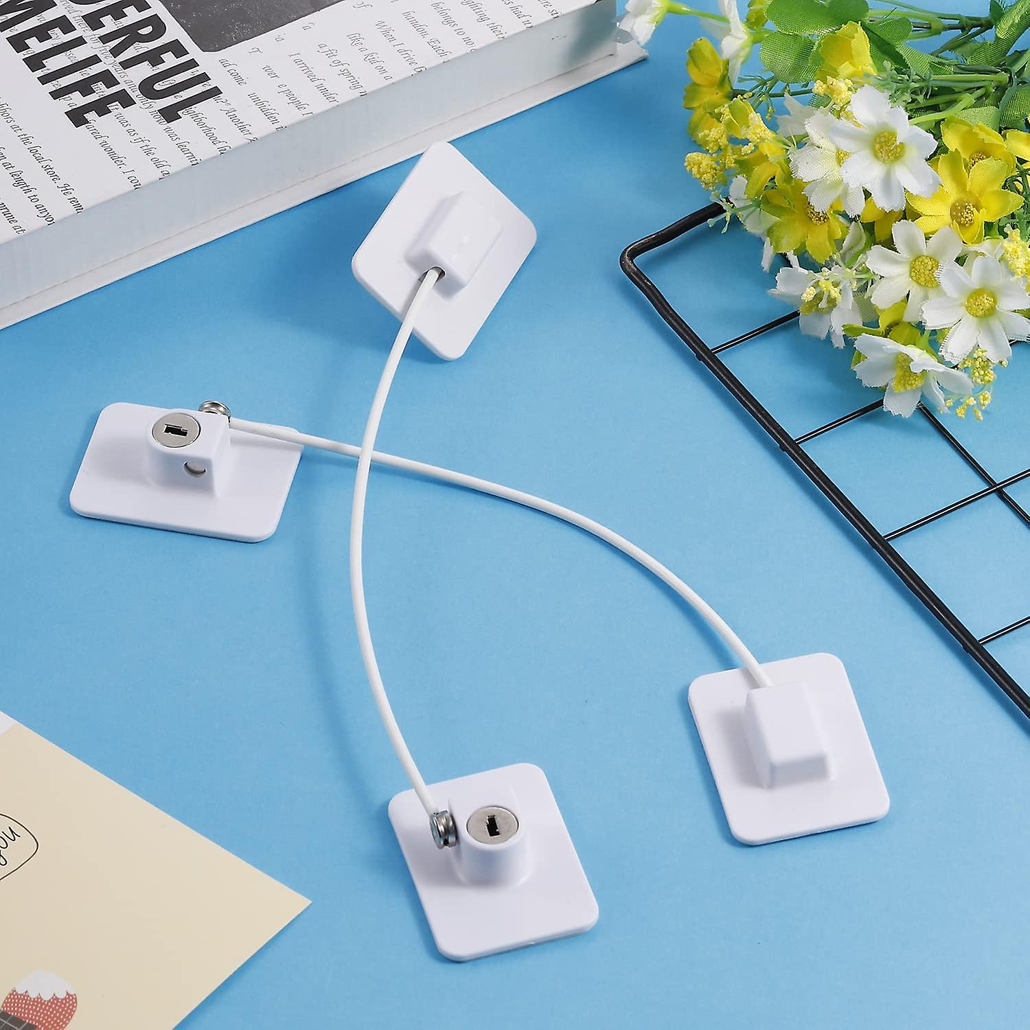 3 Pack Child Window Safety, Adhesive Fridge Door Lock Cable Opening Restrictor Child Safety Window Block With 3 Keys For Washer Drawer Cabinet