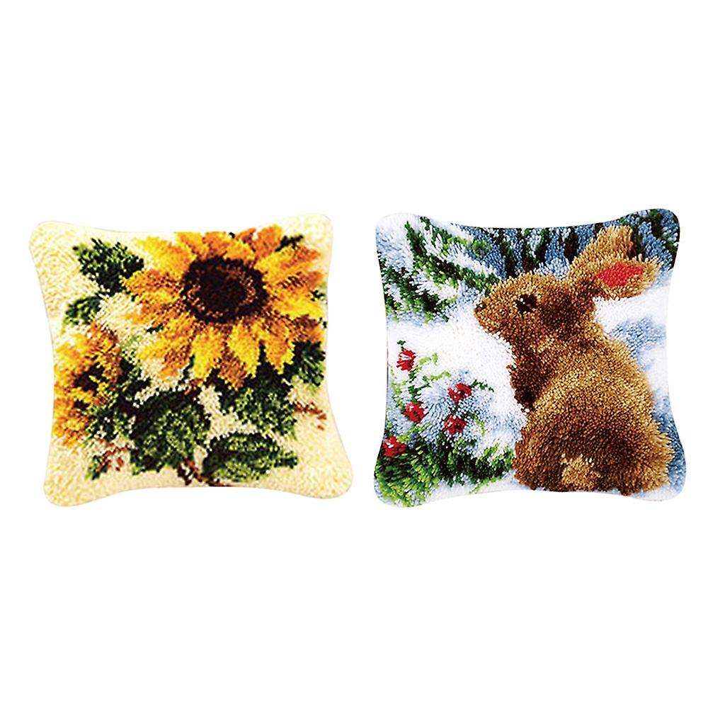 Pillows Latch Hook Kits Material Package for Beginners - Rabbit & Sunflower