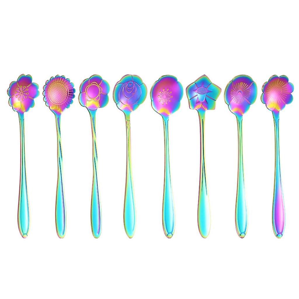 Reusable Flower Spoon Lovely Ice Cream Dessert Spoons Set of 8 Multi-Color