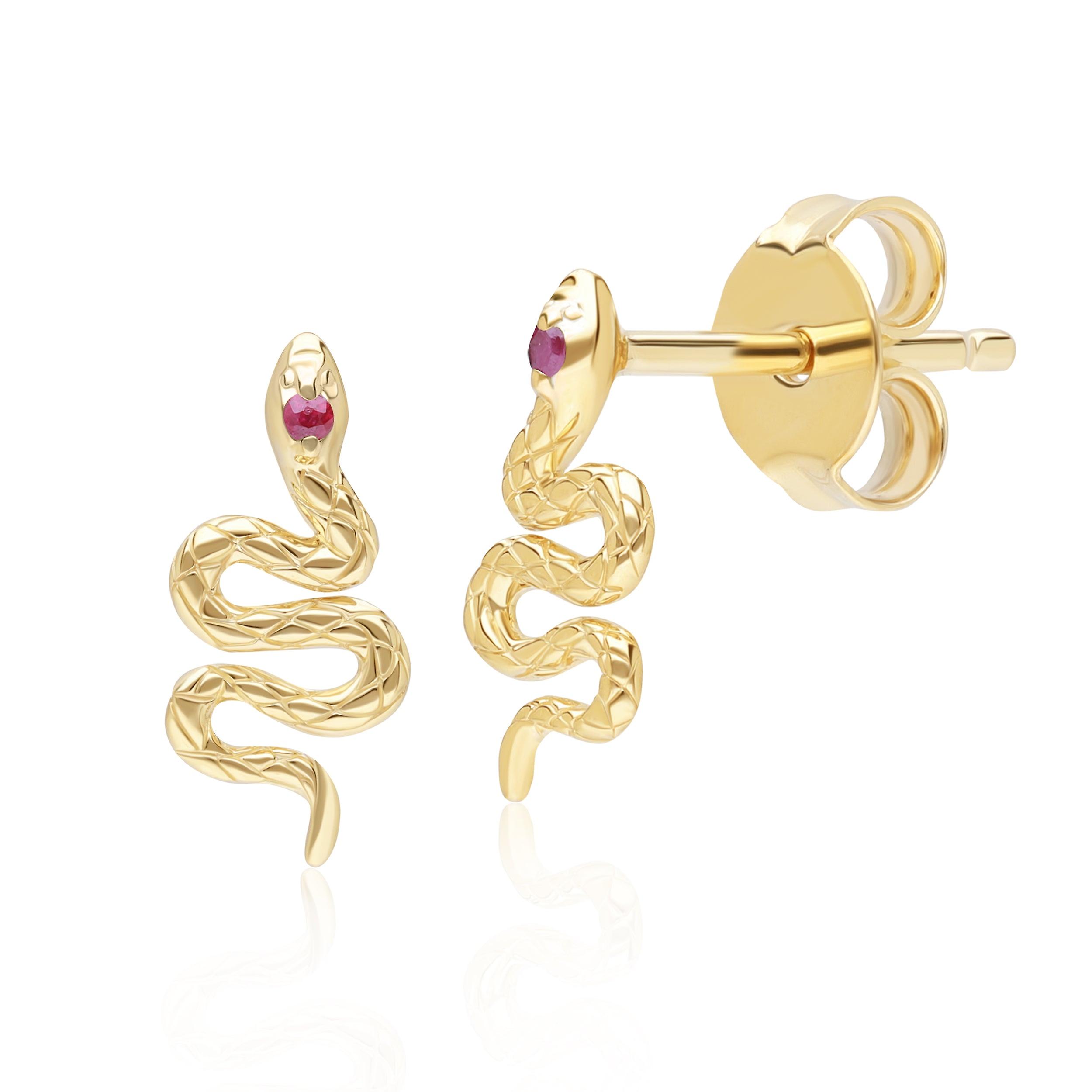 ECFEW™ Ruby Snake Wrap Stud Earrings in 9ct Yellow Gold