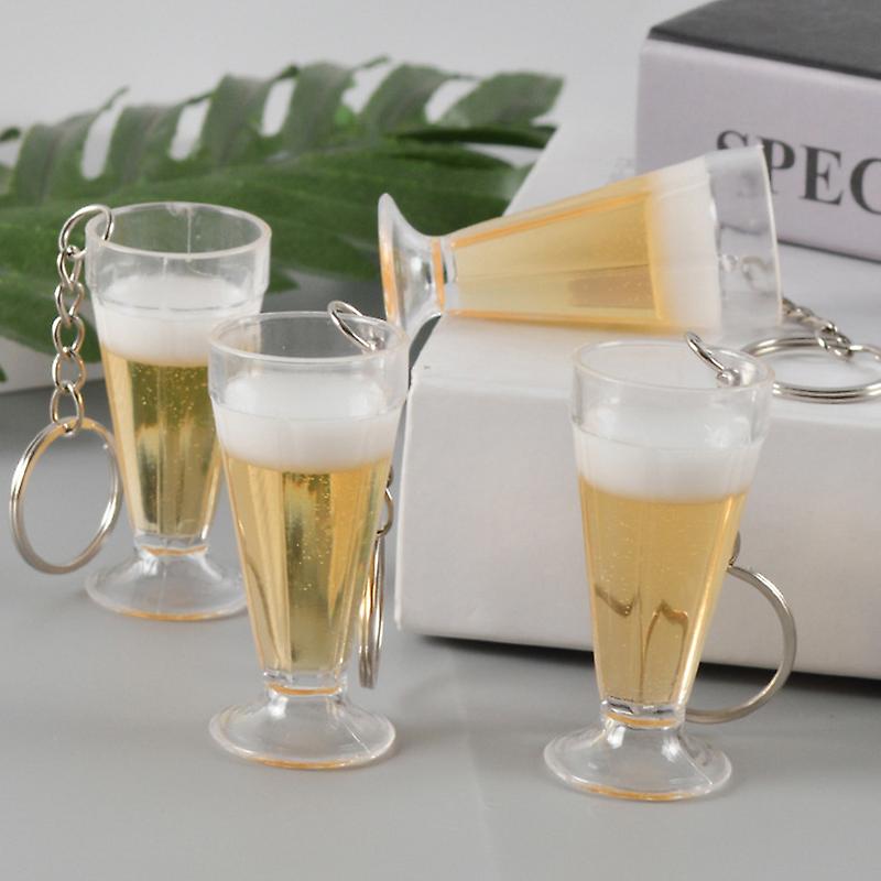 Creative Acrylic Beer Mug Keychains Simulation Mini Drink Keyring For Men Women Car Bag Pendant Accessories Gift Party
