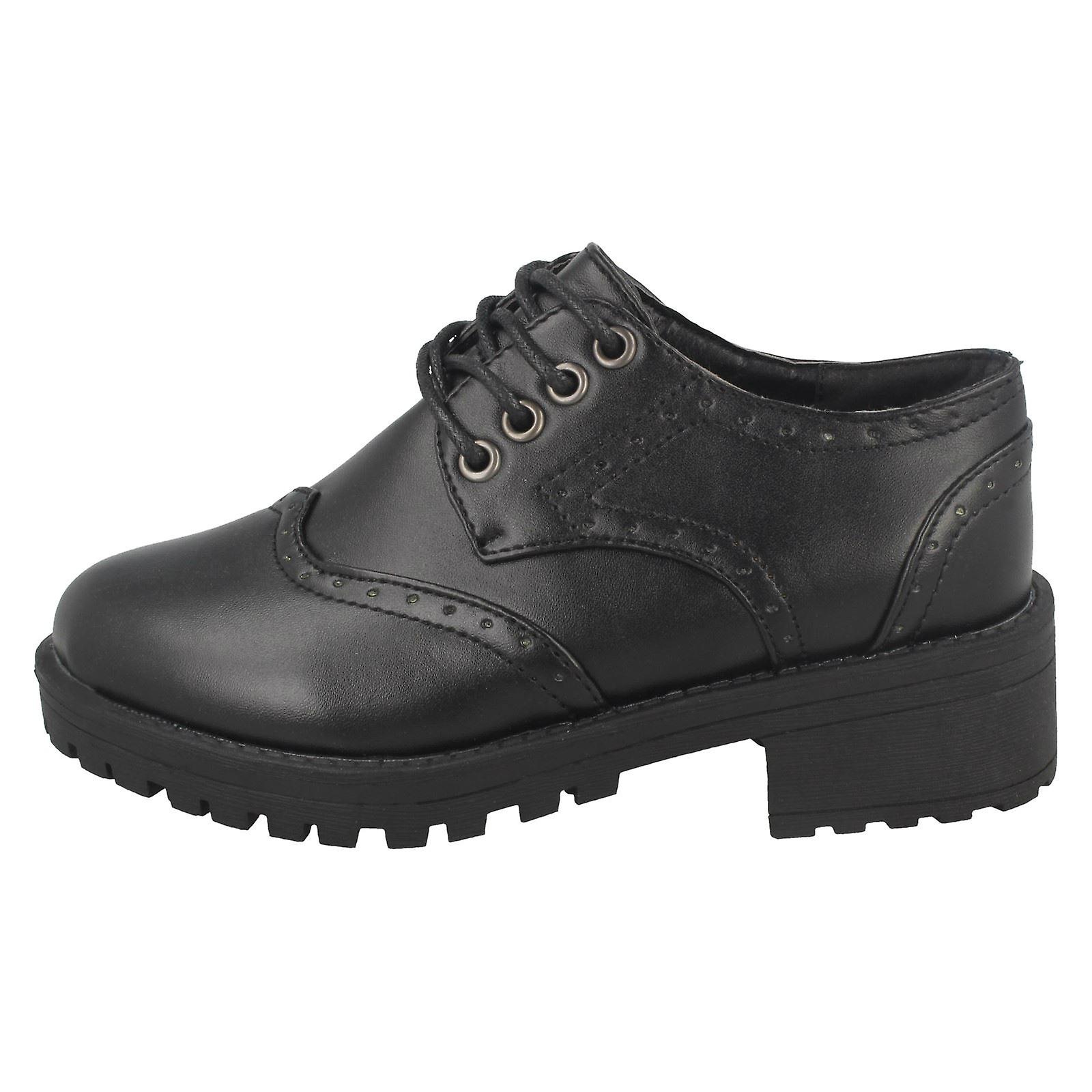 Girls Spot On Mid Chunky Heel Brogue School Shoes H3071