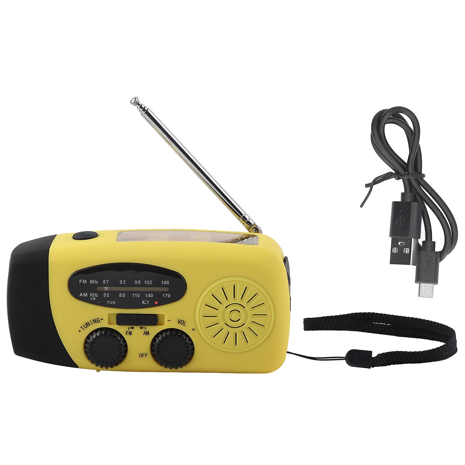 ハンドクランクソーラーラジオ多機能緊急ラジオLEDラジオ、屋外キャンプ用懐中電灯付きイエローヨーロッパ