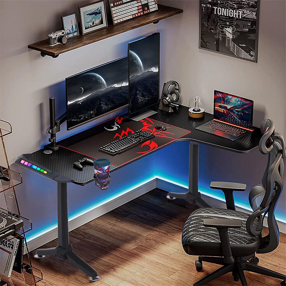 Xxxl Large Corner Gaming Desk L Shape Gamer Computer Table Rgb Led Lighted Table