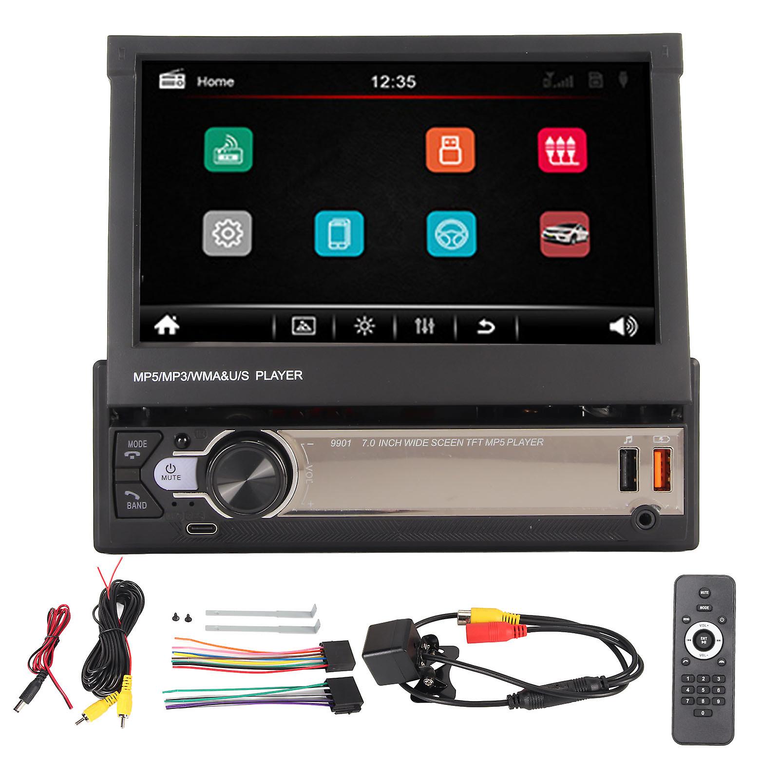Lecteur MP5 de voiture 7 pouces, écran rétractable HD, 12 caméras de recul LED, CarPlay sans fil pour Android Auto, lecteur multimédia de voiture