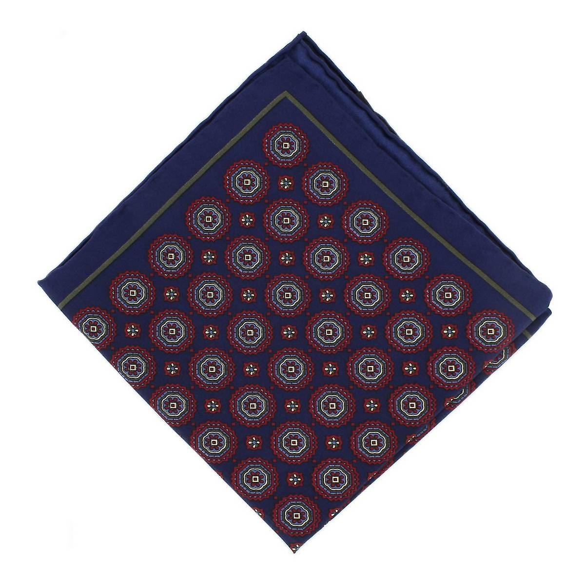 Michelsons of London Vintage Medallion Silk Pocket Square - Navy