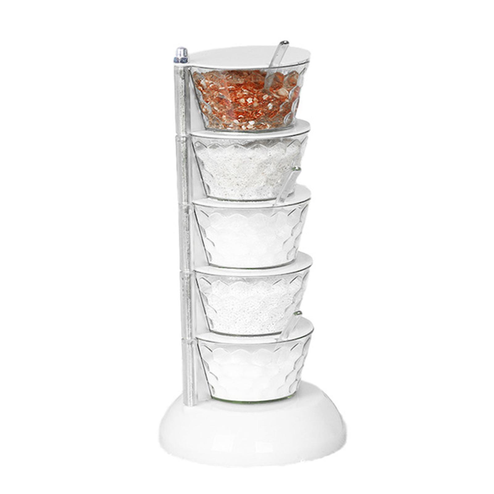 4/5 Layers Spice Jars with Lid & Spoon Rotatable Spice Cup Clear ABS Flavouring Organizer for